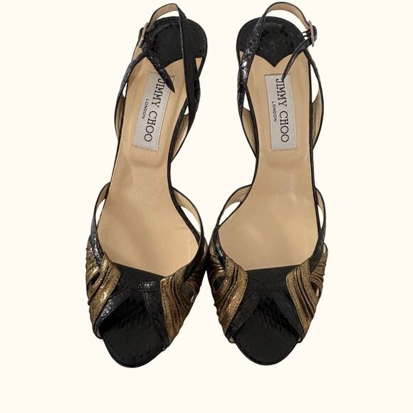 Jimmy Choo Snakeskin Print Leather Strappy High Heels Slingback Glam Party 38.5 - Picture 1 of 8